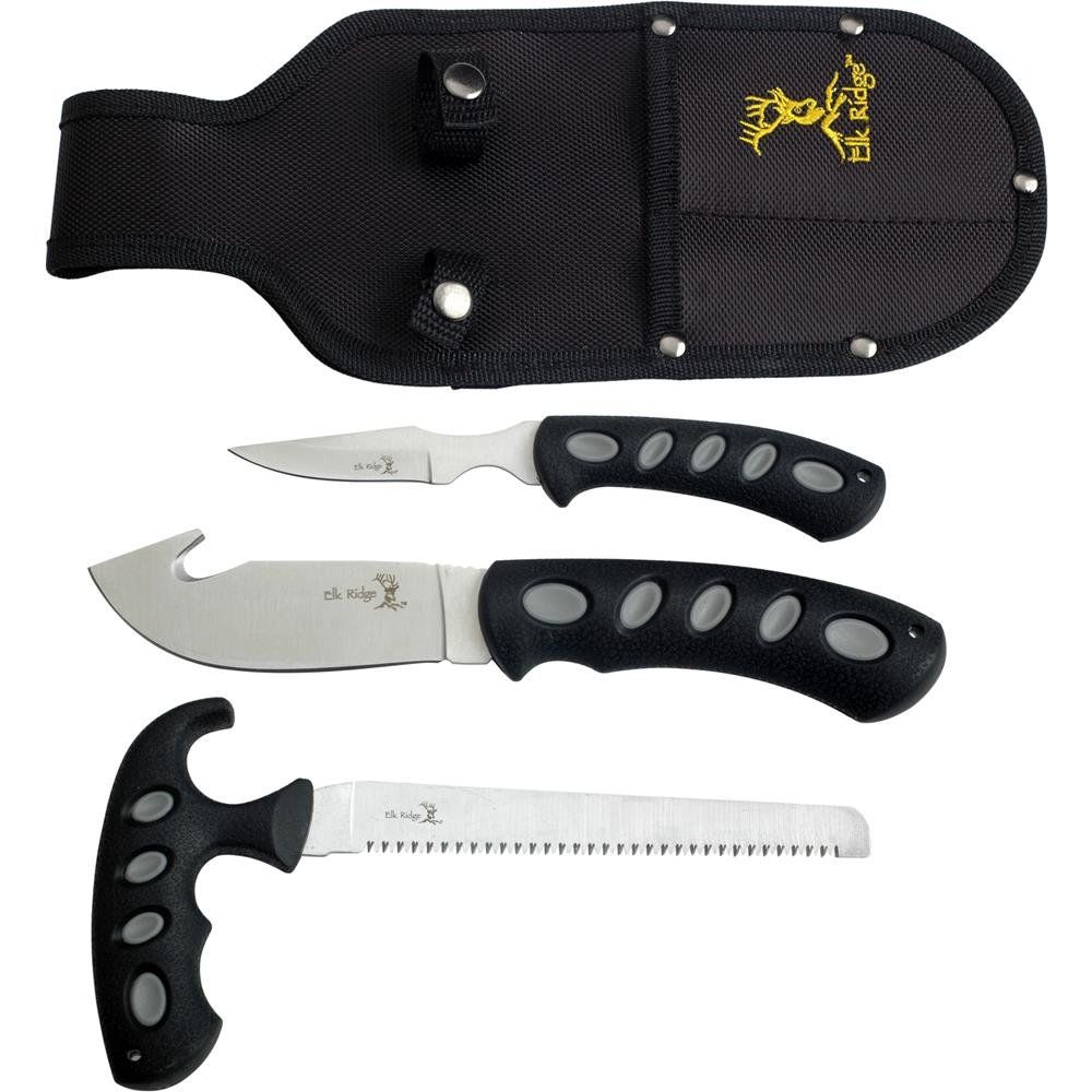 Elk Ridge Outdoors 3-Piece Hunting Knife Set With Satin Finish Stainless Steel Blades, Black Nylon Fiber Handles, And Combo Sheath For Hunting, Campin_desvips.com