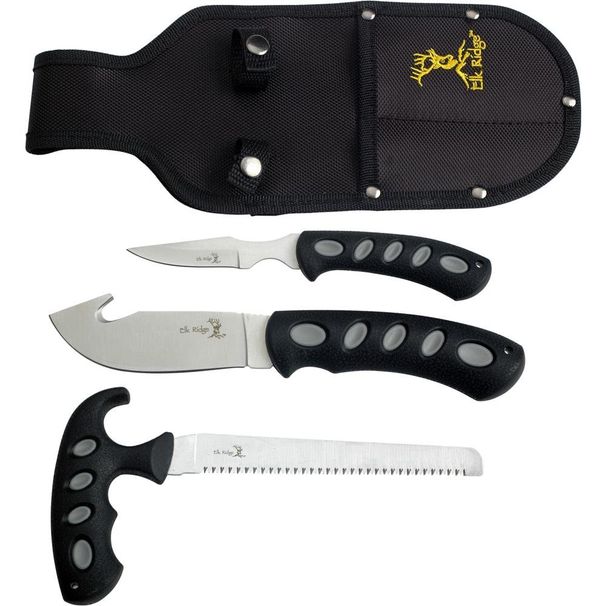 Elk Ridge Outdoors 3-Piece Hunting Knife Set With Satin Finish Stainless Steel Blades, Black Nylon Fiber Handles, And Combo Sheath For Hunting, Campin_desvips.com