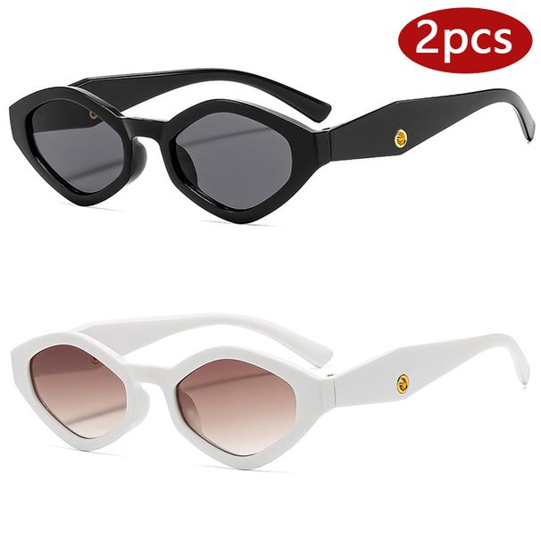 Cycling 2pcs Fashion Polygonal Shaped Women‘s Sunglasses Vintage Small Frame Punk Hip-hop Sun Glasses Outdoor Travel Eyewear_desvips.com