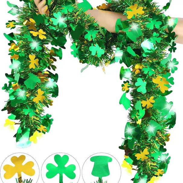Cross-border Irish Festival Green Shamrock St. Patrick's Day Dense Color Bunting Flag Decoration Garland_desvips.com