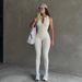 2025 Solid Color Half Neck Zipper Sleeveless Hollow Back Knitted High Elastic Casual Sports jumpsuit_desvips.com