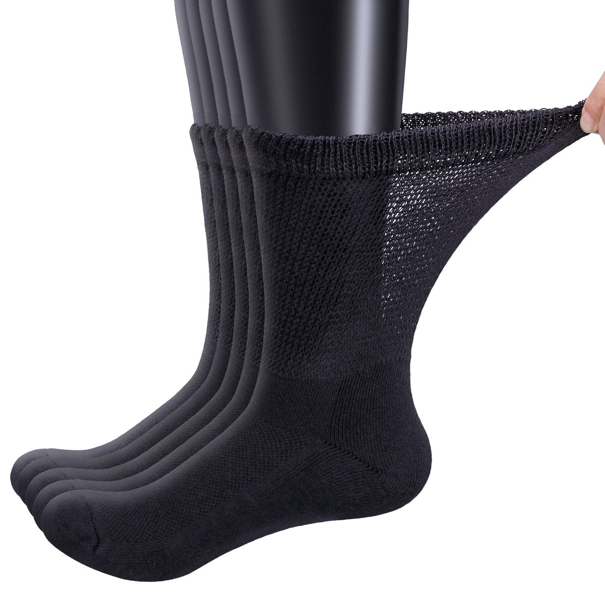 YUEDGE 5 Pairs Bamboo Diabetic Mens Crew Socks, Non-Binding Loose Socks For Women & Men_desvips.com