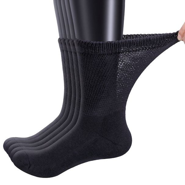 YUEDGE 5 Pairs Bamboo Diabetic Mens Crew Socks, Non-Binding Loose Socks For Women & Men_desvips.com