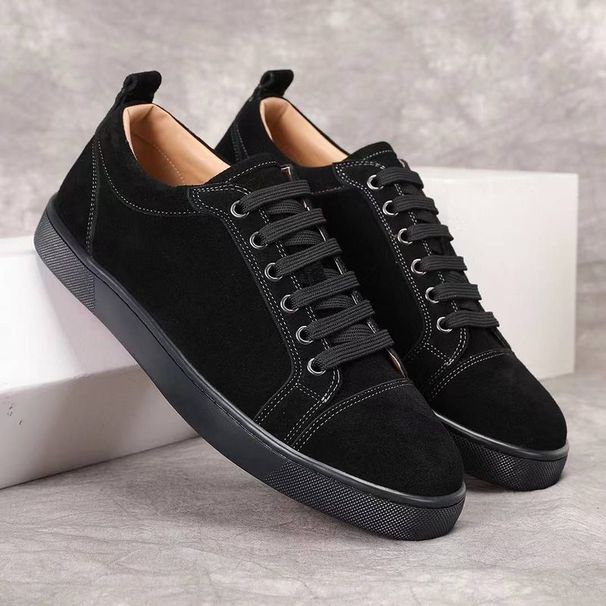 Suede Fashion Designer Men's Casual Breathable Solid Color Low Top Sneakers Black All-match Flat Shoes_desvips.com