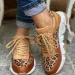 Womens Leopard Print Chunky Sneakers Leather Fabric Upper Lace Up Design Non Slip Thick Sole For Streetwear And Daily_desvips.com
