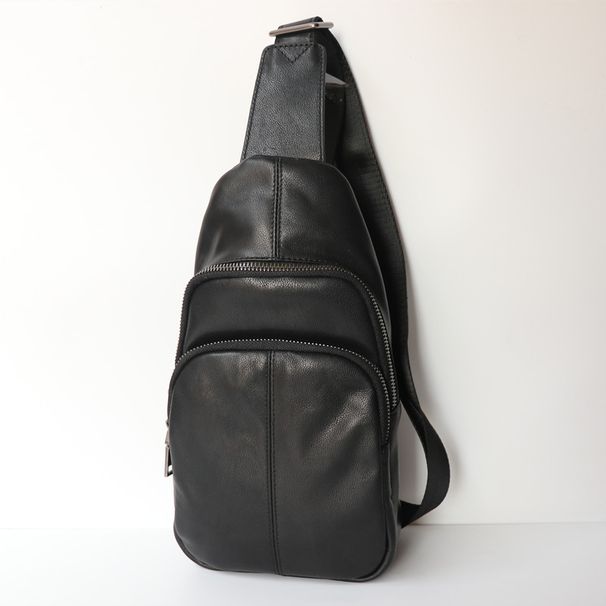 Men's First Layer Cowhide Black Summer Casual Messenger Bag_desvips.com