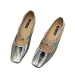 Women's Cutout Leather Ballet Flats With Square Toe And Ankle Strap In Shiny Sier 4 7d0e6_desvips.com