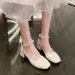 Square Head Temperament Cross Belt Single 2024 New Spring And Autumn Wind Pearl Buckle All Match Women's Shoes_desvips.com