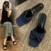 Fashion Summer Denim Women Slippers New Sexy Pointed Toe Thin Heels Female Slides Slip On Party Dress Mules Shoes_desvips.com