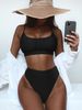 Women's split swimsuit sexy swimsuit solid color high waist bikini_desvips.com