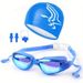 Adult Men And Women Anti-fog Electroplating Swimming Goggles + Silicone Nose Clip Earplugs +PU Swimming Cap Combination Set_desvips.com
