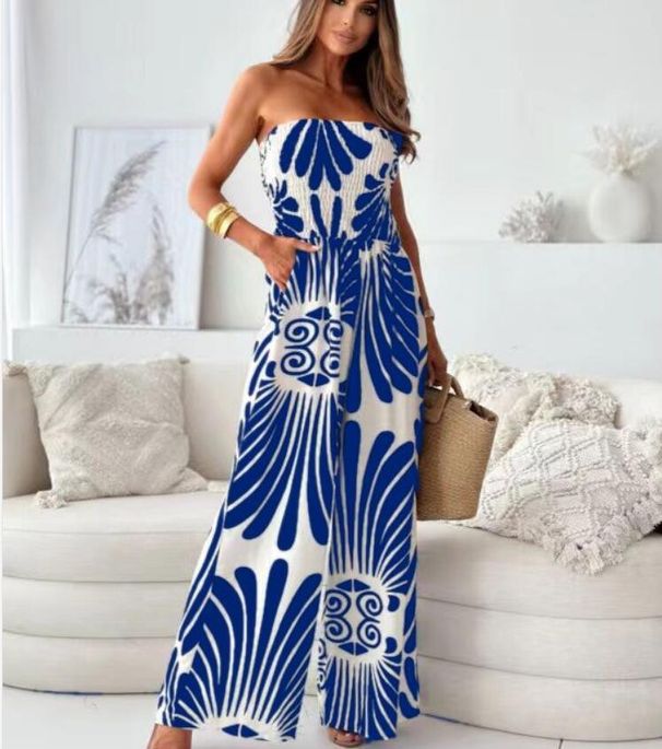 Women's Clothing fashion temperament one shoulder backless waist wide leg jumpsuit_desvips.com
