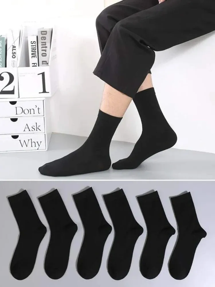 6 Pairs Solid Color Mid Length Fashion Comfortable Autumn Classic Black Business Sock High-quality Men's Short Socks_desvips.com