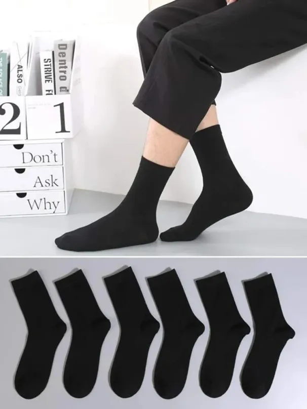 6 Pairs Solid Color Mid Length Fashion Comfortable Autumn Classic Black Business Sock High-quality Men's Short Socks_desvips.com