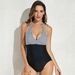 2025 New Sexy Tie Swimwear Striped Color Block Spaghetti Strap One-Piece Swimsuit_desvips.com