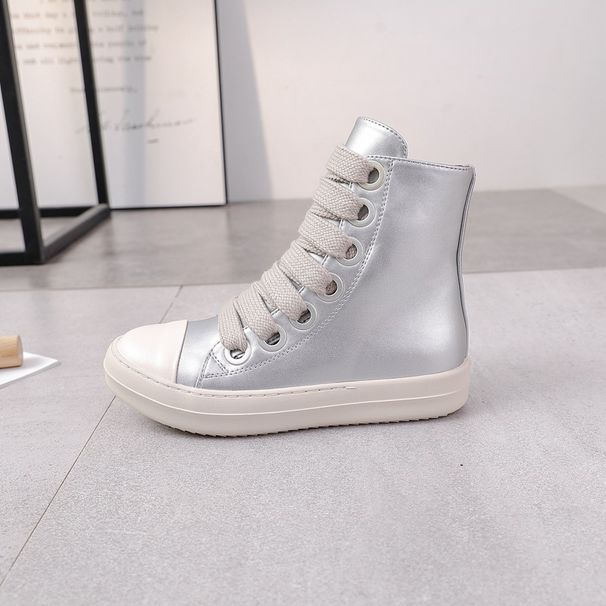 Cross border Couple High Top Shoes Thick Bottom Lace up Side Zipper Women's Shoes Large Size Fashion Shoes_desvips.com