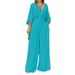 Women's 2023 temperament elegant v-neck bat sleeve wide-leg solid color simple fashion jumpsuit_desvips.com