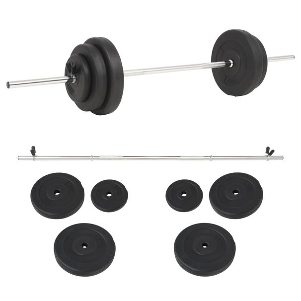 Barbell Set - 30 Kg Total Weight, Durable Cement Discs, Steel Bars, Suitable For Various Exercises_desvips.com