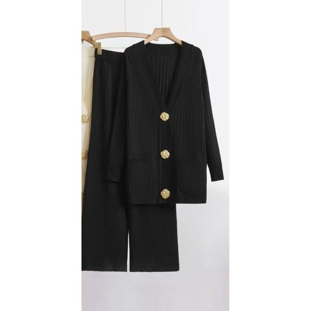 Autumn Winter New High-End Long Coat Button Cardigan 2025 Wide-Leg Pants Knitted Sweater Casual Two-Piece Set_desvips.com