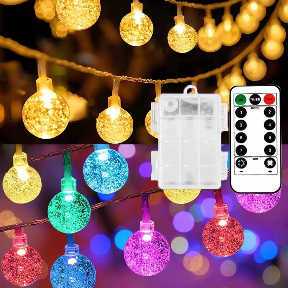 Mocalido 40ft Globe String Lights With 80 LEDs, Battery Operated, Remote Control, Warm White And Multicolor, Waterproof For Outdoor And Indoor Use, Ca_desvips.com