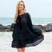 Summer New Long Sleeve Black Loose Comfortable Bikini Beach Sun Protection Cover-Up Swimsuit Dress For Women_desvips.com