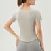 2023 New Model Women's Yoga With Chest Pads, Short Sleeve T-Shirt, V-Neck, Barely-there Feel, Tight-fitting Sports Top_desvips.com
