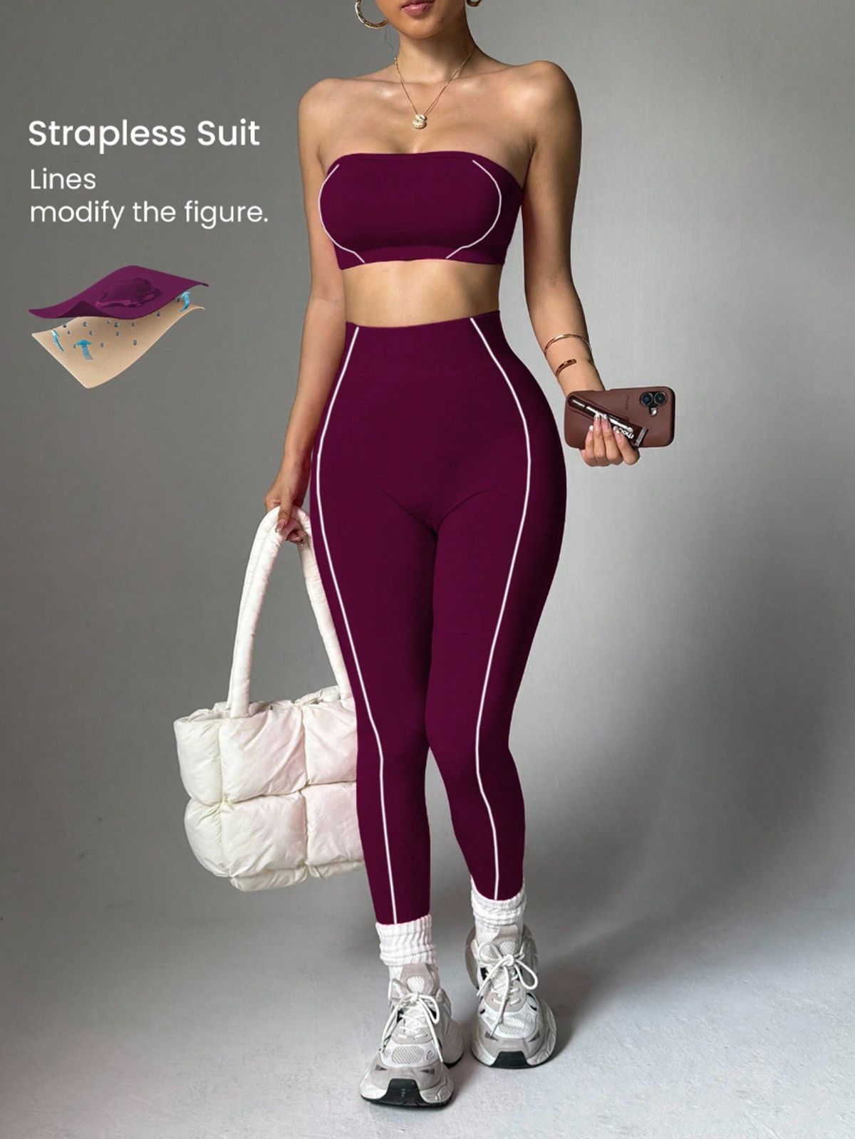 Strapless Sports Bra Bare Back Tummy Control Hip Lifting Yoga Fitness Running Bra For Women_desvips.com