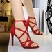Roman 83121-1 Style Stiletto Ultra Heel Suede Hollow Sexy Nightclub Sandals Summer High Heels_desvips.com