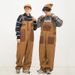 Japanese Style Pure Cotton Suspender Retro Orange Brown Color Block Unisex Overalls Men And Women Couple Loose Straight_desvips.com