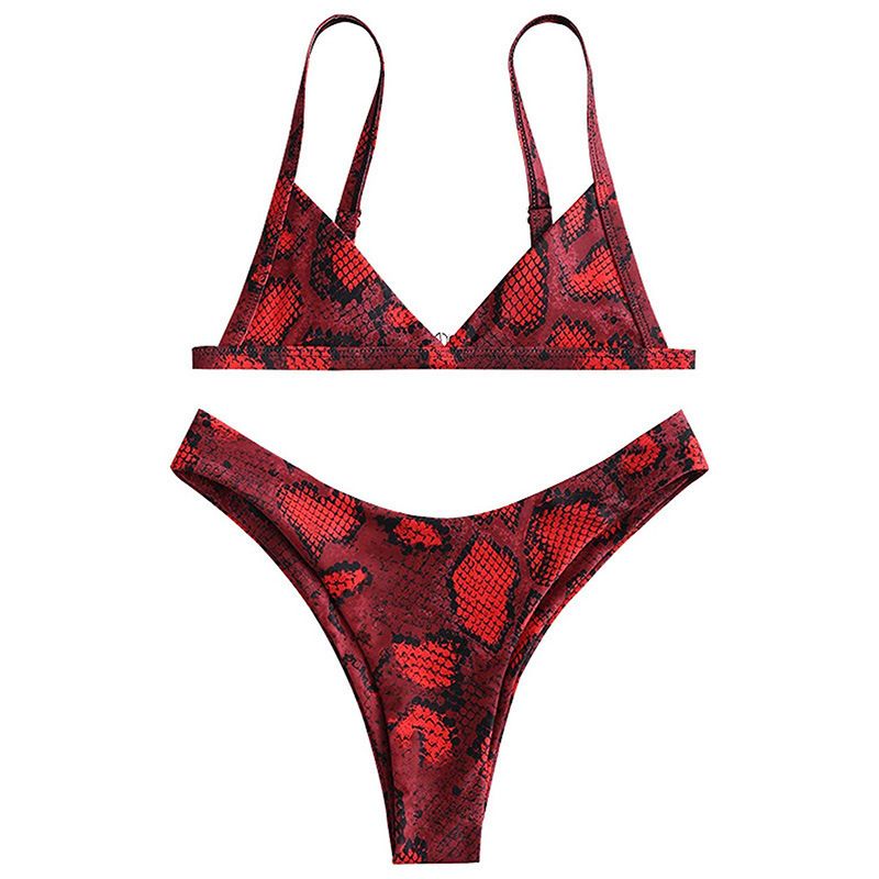 Bikini Split Swimsuit Women's Super Sexy Leaky Back Bikini Snakeskin Print Swimsuit_desvips.com