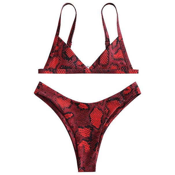 Bikini Split Swimsuit Women's Super Sexy Leaky Back Bikini Snakeskin Print Swimsuit_desvips.com