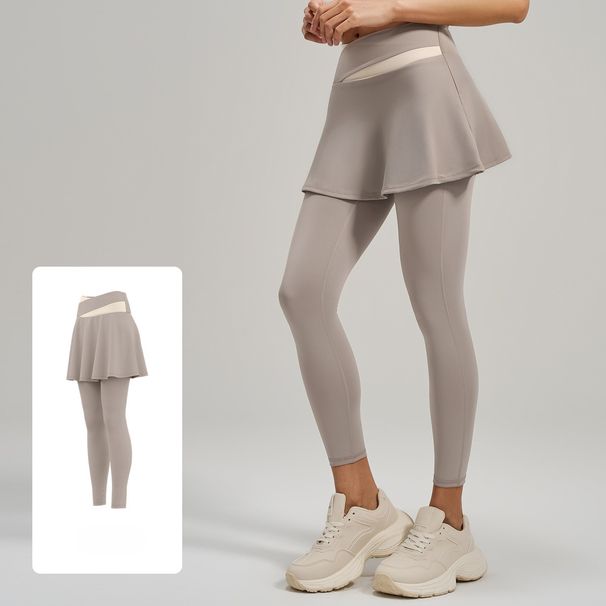 Color Matching Fake Two-piece Culottes, High Waist, Belly And Thin Fitness Wear, Anti-light Yoga Pants For Women_desvips.com