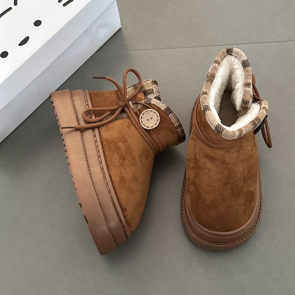001 001 Vintage Style Thick-Soled Height-Increasing Snow Autumn Winter Fleece-Lined Flat Warm Short Boots Casual Women's Cotton_desvips.com