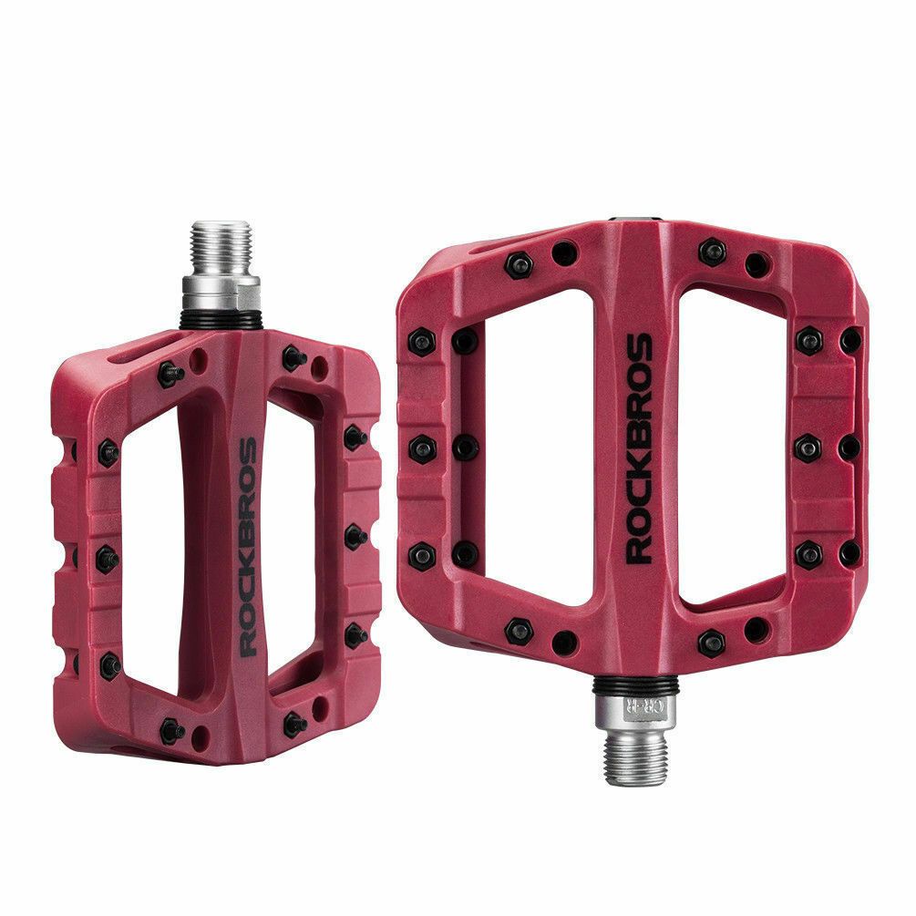ROCKBROS Bicycle Pedals, Flat Pedals with 3 - Bearing, 9/16" Size, Nylon Material, 1 Pair_desvips.com