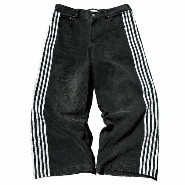 American Style Personality Street Jeans Striped Design Straight Wide-Leg Loose Casual Pants_desvips.com