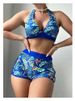 Women's High Waist Printed Suspender Bikini Set Short Swimsuit Beachwear_desvips.com