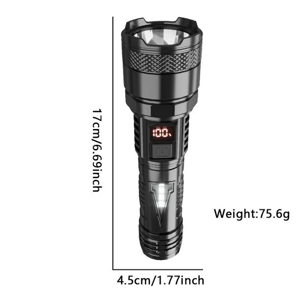 USB new strong LED side light flashlight outdoor portable long-range focus flashlight digital display home_desvips.com