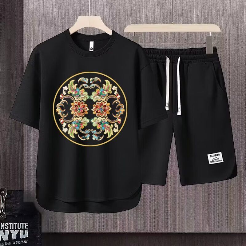 Men's Clothing 2024 Waffle Casual Summer Suit Men's Loose Teen Short sleeved T shirt Shorts Handsome Two piece Suit_desvips.com