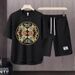 Men's Clothing 2024 Waffle Casual Summer Suit Men's Loose Teen Short sleeved T shirt Shorts Handsome Two piece Suit_desvips.com