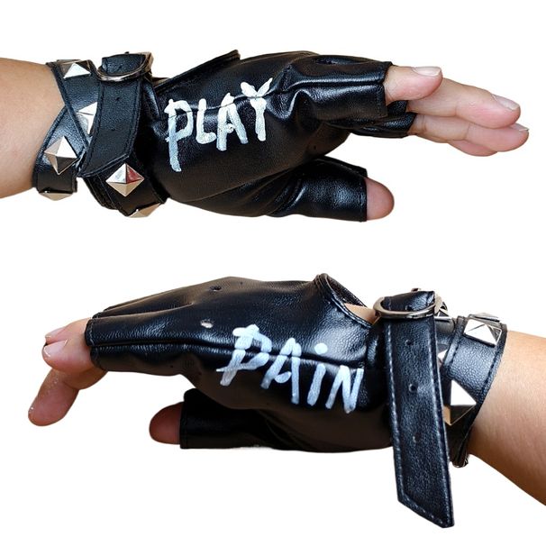 Alexa Bliss Play X Pain Womens Black PU Leather Wrestling Gloves Women Raw Superstar Accessory Cosplay Gift_desvips.com