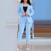 Women's Clothing solid color slim fit casual fashion waist double breasted two piece suit_desvips.com