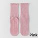 Women's Ruffled Hem Mid Calf Yoga Socks Non-Slip Solid Color Long Socks For Indoor Fitness And Pilates_desvips.com