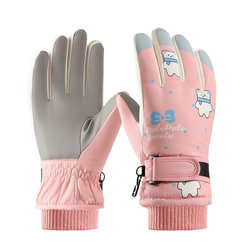 Winter Children's Ski With Fleece, Touchscreen, Cycling, Five-Finger, Non-Slip, Windproof, Kids, Students, Warm Gloves_desvips.com