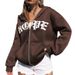 Letter Print Unisex Warm Loose Zip Hoodie Sweatshirt_desvips.com