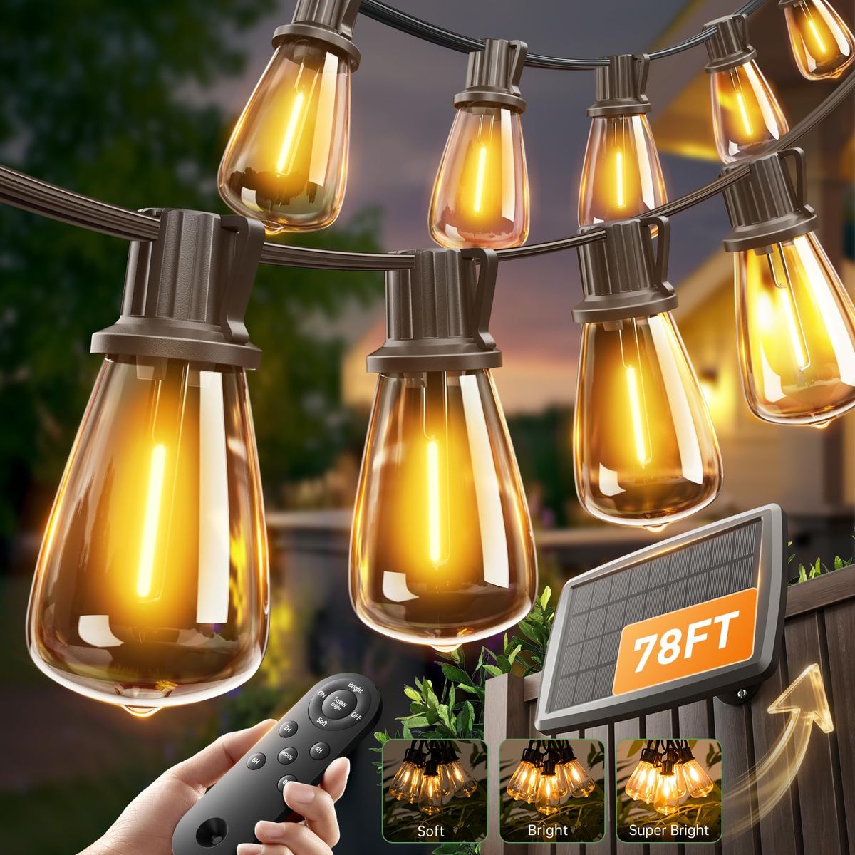 addlon 102FT (96+6) Solar String Lights Outdoor With Remote, Last 30+ Hours_desvips.com
