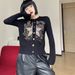 European Station Autumn Heavy Craft Long Sleeve Embroidered Knitted Cardigan Sweater New Round Neck Versatile Elegant_desvips.com