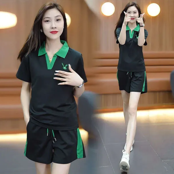 Casual Fashion Sports Suit For Women 2024 New Summer Elegant Youthful Short Sleeve Wide Leg Pants Two-Piece Set Trendy_desvips.com