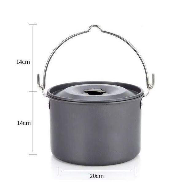 Pandatour Aluminum 4.2L Outdoor Hanging Camping Picnic Large Soup Portable Firewood Cooking Pot Cookware_desvips.com