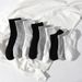 White Women's Boat Socks, Black Men's Mid Tube Solid Color Cotton Socks, Versatile Basketball Sports Shallow Mouth Design Socks_desvips.com