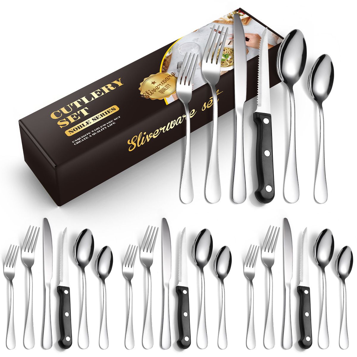 Outdoor Tableware 1010 Stainless Steel Steak Knife And Fork Spoon 72/48/24 Piece Set Home Tableware Set_desvips.com